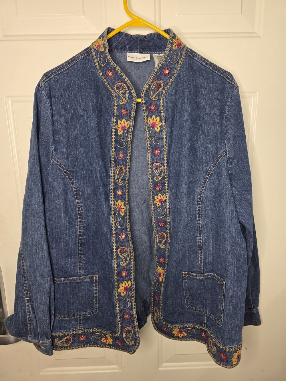 Alfred Dunner Blue Denim Jacket with Floral Embroidery Size 18